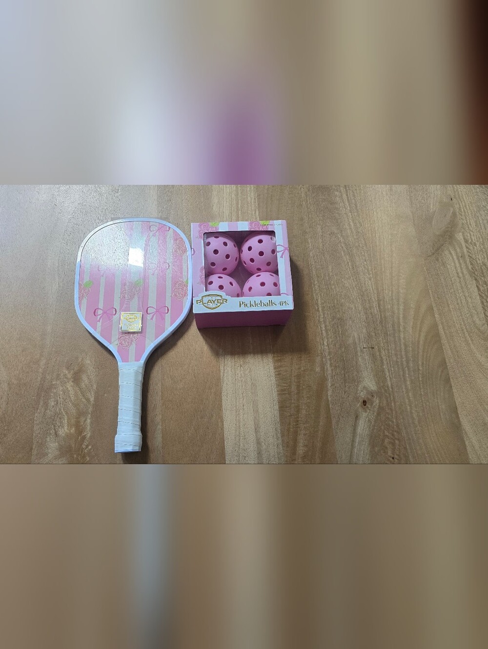 Player Sports Pink Bow Floral Pickleball Paddle & Balls Set Coquette Preppy NWT